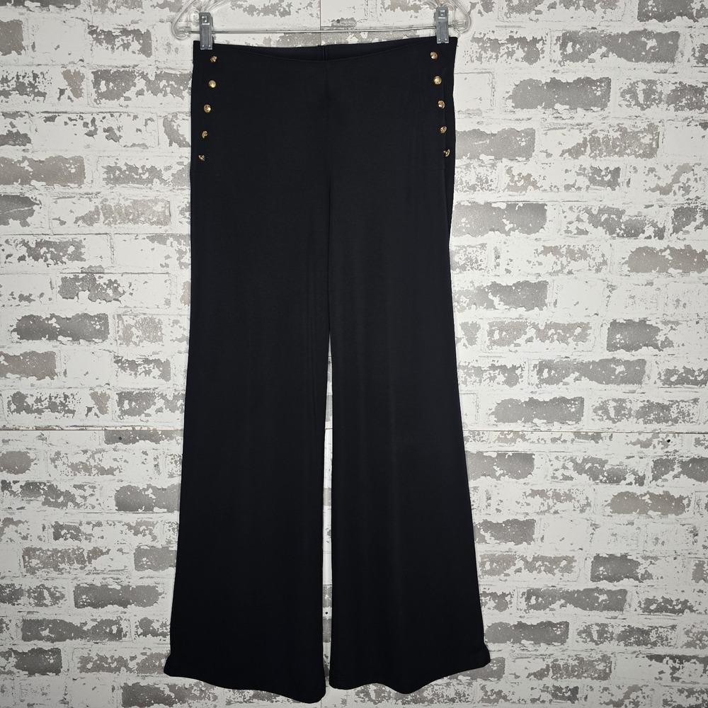Lauren Ralph Lauren Dress Pants Womens PS Black Wide Leg Flared Hem Pull On